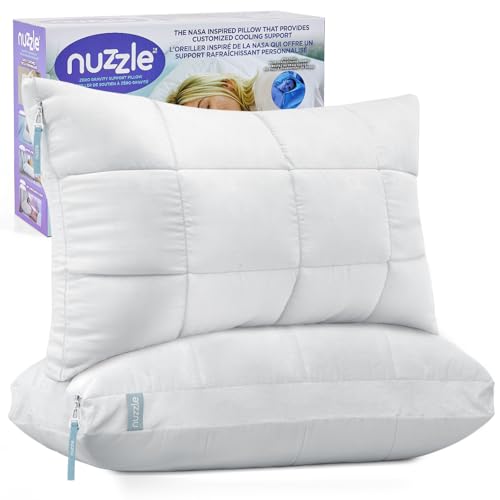 Nuzzle Pillows Standard Size Set of 2 Adjustable Firm Pillows, Luxury Hotel Collection Bed Pillows – Best Adjust Height Soft Cooling Pillows for Back, Stomach and Side Sleepers