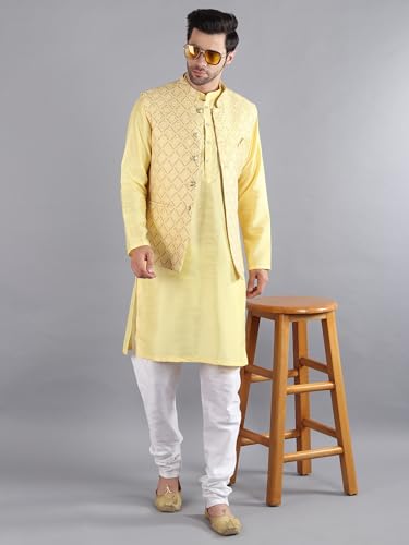 Image of Uri and MacKenzie Men's Silk Blend Kurta Pajama with Designer Ethnic Nehru Jacket /Modi Jacket