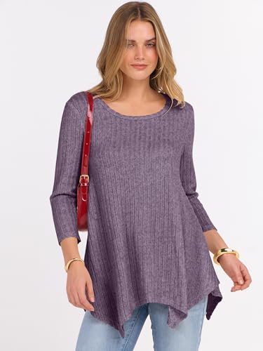 ANRABESS Womens 3/4 Sleeve Flowy Tunic Tops Crew Neck Ribbed Loose Fit Side Slit Shirts Casual Blouses 2025 Fall Clothes2