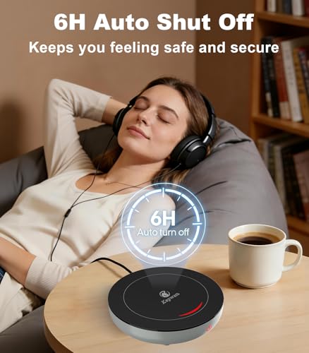 Image of Kepwam Coffee Mug Warmer for Desk, 3-Temp Fast Heating Cup Warmer with 6H Auto Shut Off, LED Light & Smart Candle Warmer for All Beverages, Ideal Gifts for Women Men