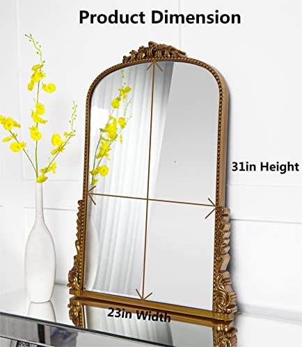 Shyfoy Antique Wall Mirror Gold Baroque Ornate, Decorative Arche Mirrors For Entryway Bathroom Powder Room, Traditional Elegant Old Mirror, 31.5'" X 23.6'' #TOP5