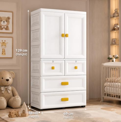 Image of HIWARE Premium Modular Wardrobe for Bedroom, Kids Room and Home | Spacious Clothes Storage Cabinet with Drawers and Shelves | Modern Stylish Design, Heavy Duty, Multiuse Organizer -MS18932-White
