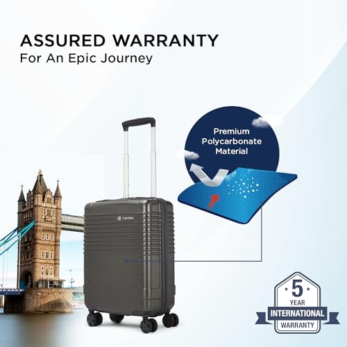 Image of Carlton Alumina | Cabin Trolley Bag, 56 Cm Small Hardsided Luggage | 8 Wheels, TSA Lock | Polycarbonate | Premium Suitcase for Travel | 5 Year International Warranty | Metallic Graphite