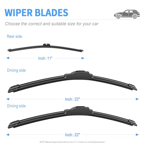 Image of Gavimnal Silicone Wiper Blades Replacement For Ford Expedition 2018-2025 | 22 inch+22 inch Front & 11 inch Rear, All-Weather, Streak-Free, OE-fit, Quiet, Easy One-Click Install