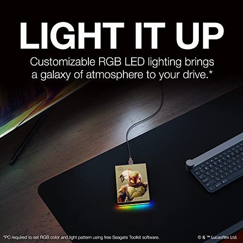 Image of Seagate Boba Fett Drive Special Edition FireCuda External Hard Drive 2TB Officially-Licensed - USB 3.2 Gen 1 Red LED RGB Lighting with 3 Years Rescue Data Recovery Services (STKL2000406)