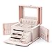 Vlando Mirrored Jewelry Box Organizer, Leather Jewelry Storage Case, Necklaces Earrings Rings Brackets Box Holder, Pink
