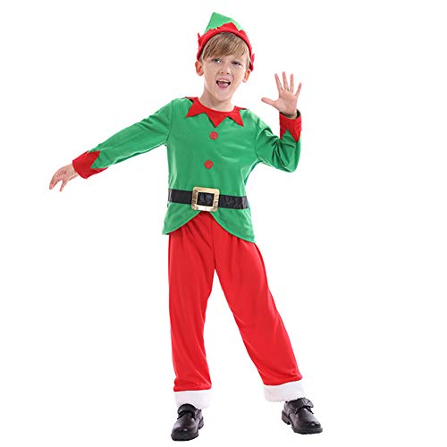 Toddler Kids Boys Girls Christmas Santa Elf Costume Fancy Dress Up Cosplay Suit Children Claus Suit Fleece Coat Top Pants Hat Birthday Outfit Set Xmas Gift Green Elf Santa - Boys 3-4 Years #TOP2