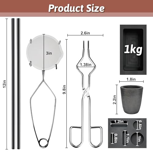 Nelyrho 8-in-1 Metal Casting Kit – Graphite Crucible, Graphite Ingot Molds, 2 Stir Rods, Quartz Cup & Tongs – Complete Set for Melting Gold, Silver, Aluminum, Brass