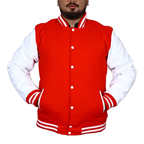 Club Crop Mens premium collage Baseball Varsity jacket High School letterman Bomber/Wool body With Cowhide Leather Sleeves (XS, Red/White)