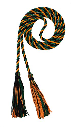 Image of Graduation Honor Cord - Black /DKGREEN /Orange - Every School Color Available - Made in USA