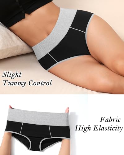 Image of High Waisted Cotton Underwear for Women Postpartum Stretch Breathable Panties Ladies Full Coverage Briefs 5 Pack