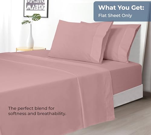 Image of Royale Linens 100% Organic Cotton Full Flat Sheet Only - Super Soft - Percale Top Sheets - Full Flat Sheet Sold Separately - Breathable, Cool & Crisp Pink Sheets Only (81 inch x 96 inch, Pink)