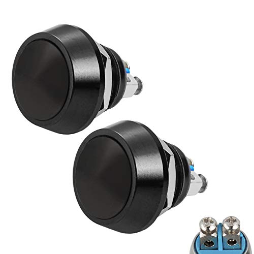 Quentacy 2Pack Momentary Push Button Switch Waterproof SPST DC 36V 2A Metal Shell 12mm 1/2