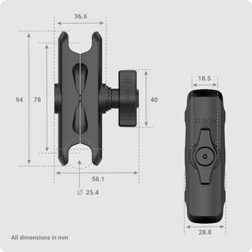 TUSITA Double Socket Arm 1" - B Size Medium, Black, Medium Arm - Image 3