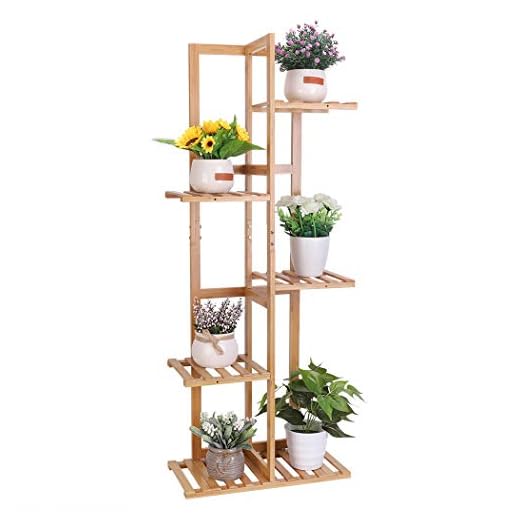 Estantería de Bambúp para Macetas, Escalera para Flores Trapezoidal con 6 Estantes Soporte Plantas Estante Vertical para Esquina Exterior Interior Balcón Jardín Sala de Estar 40 x 20,2 x 102 cm