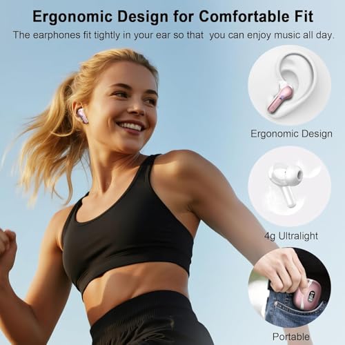 Image of Wireless Earbuds, Bluetooth Headphones 5.4 HiFi Stereo, Ear Buds with 4 ENC Noise Cancelling Mics, 48H Bluetooth Earbuds with Dual LED Display, IP7 Waterproof Earphones for Android iOS, Rose Gold