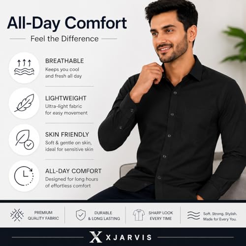 Image of MCAVOY Cotton Blend Shirt for Men | Full Sleeve Regular Fit Plain Formal & Casual Office Shirt | Black & White