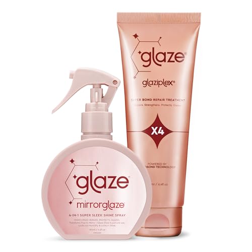 Glaze Hair Shine Bundle – Glaziplex Super Bond Repair Treatment & Mirror 4-In-1 Shine Spray – Strengthens, Conditions & Adds Shine – For All Hair Types, Color Safe