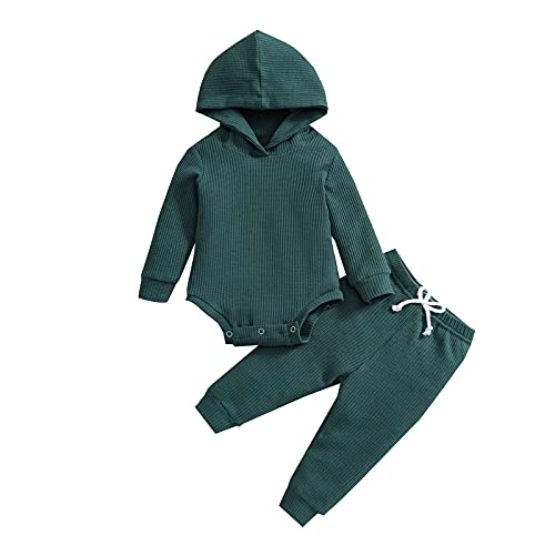 Image of Thorn Tree Newborn Unisex Baby Clothes Set Hooded Long Sleeve Bodysuit Stretchy Pants Ribbed Outfits Fall Winter