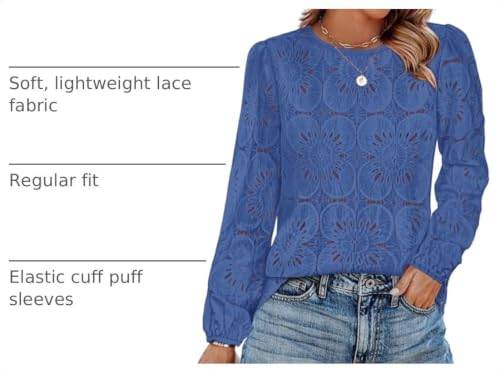 Image of OFEEFAN Blouses for Women Dressy Casual Spring Tops 2026 Summer Outfits Flower Lace Crochet Long Sleeve Shirts