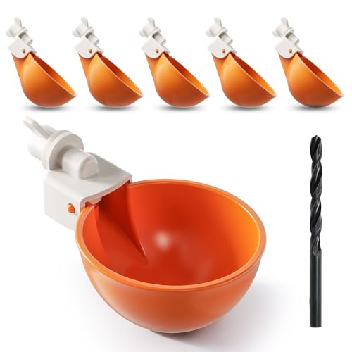 Eggluuz Chicken Waterer Cups 6 Pack Automatic Chickens Water Cups for Poultry Orange