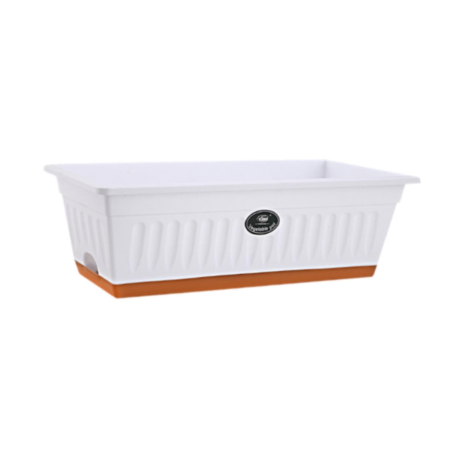 KESOTO Flower Window Box Vegetable Planter, Windowsill Pot With Drainage Holes & Tray, Rectangle Plant Pot, Window Box Planter, Plastic Plant Trough for Patio, Garden Home Decor, Pale, White