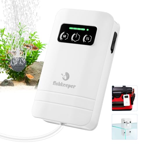 fishkeeper Rechargeable Aquarium Air Pump, Aerator Fish Tank Air Pump Up to 60 Gallons Portable Battery Powered Oxygen Pump with Clip for Most Bait Buckets, Power Outages and Emergency (2W 30GPH)