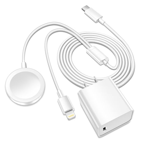Upgraded Apple Watch Charger,[Apple MFi Certified] 2 in 1 iPhone&iWatch Magnetic Fast Charging Cable 6FT with 15W USB C Adapter, Compatible with Apple Watch Series 9/8/7/6/SE/5/4, iPhone 14/13/12/11