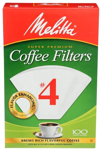 Melitta #4 Cone Coffee Filters, White, 100 Count - Packaging May Vary