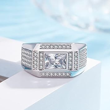 Men's Ring Fashion Simulation Diamond Ring Trendy Domineering Men's Ring S925 Sterling Silver Ring Fashion Luxury Simulation Diamond Wedding or Engagement Ring Luxury Jewelry CZC467 (White Gold)