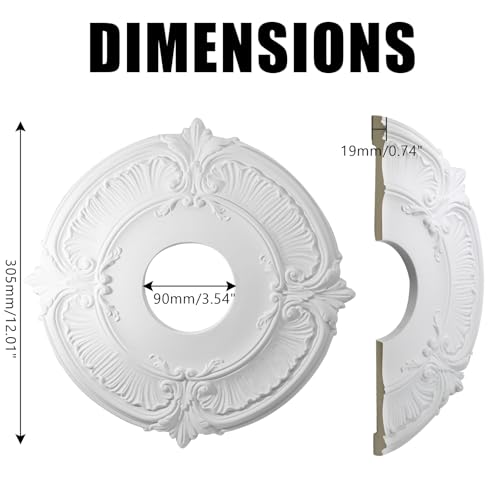 Image of Uenhoy 2 Pcs Lighting Ceiling Medallions for Light Fixtures and Ceiling Fans, 12 inch OD White Vintage Ceiling Cover Plate, PU Ceiling Fan Medallion 12 inch OD x 3.5 inch ID
