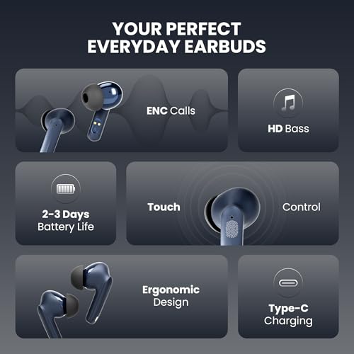 Image of Wireless Earbuds, TWS Bluetooth 5.3, ENC, Touch Controls, Blue