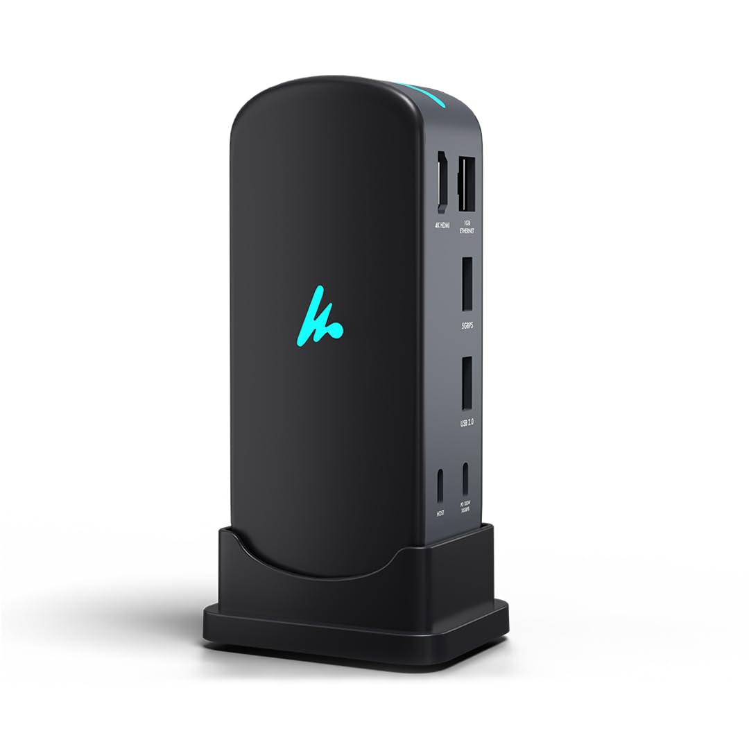 Wozoyo Type C 12 in 1 Wozoyo Docking Station, 4K@60Hz HDMI, Gigabit Ethernet 2XType-C 10Gbps, USB 10 Gbps, PD 100WUSB 2.0, AUX & MIC, SD/TF, Compatible Thunderbolt 4, macOS, Windows, Android & iOS