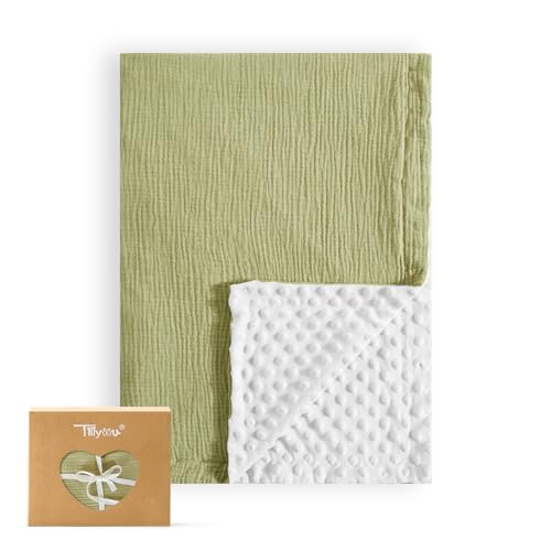 Couverture pour bébé double face TILLYOU anti-transpiration en mousseline de coton vert