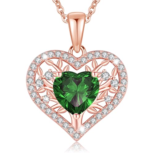 LAVUMO Collar Mujer Corazón Árbol de la Vida Joyas Mujer Plata de Ley 925 Regalos Originales Esposa Mamá Novia Navidad Cumpleaños Día San Valentín Regalo (Oro rosa-05-Mayo)