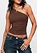 PRETTYGARDEN Womens Sleeveless One Shoulder Tank Top Ruched Slim Fit Shirts Basic Crop Y2k Tops 2026 Spring Fashion Clothing (Brown,Small)