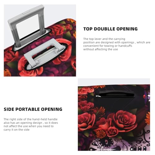 Day Of The Dead Sugar Roses Skull Print Luggage Covers, Elastic Travel Suitcase Covers, Anti-scratch, Fits 22-24 Inch Luggage3
