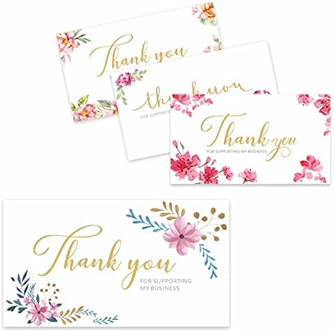 200 PCS Thank You for Supporting My Business Cards in 4 Floral Designs for for Online Retail Shop, Small Business, Customer Package Inserts (3.5” X 2”) Cover