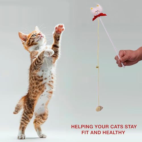 Image of Cat and Dog Playing Stick |Durable Dog and cat Teaser Playing Stick with Interactive Feather| Non- Slip and Non Toxic Durable Teasing Wand Toy with Rope (White)