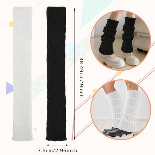 Leg Warmers, 2Pairs Kawaii Knit Stretchy Leg Warmer for Women Leg Sculpting, Fall/Winter Womens Leg Sleeves Y2k Fashion Kawaii Accessorie (Black&White)2