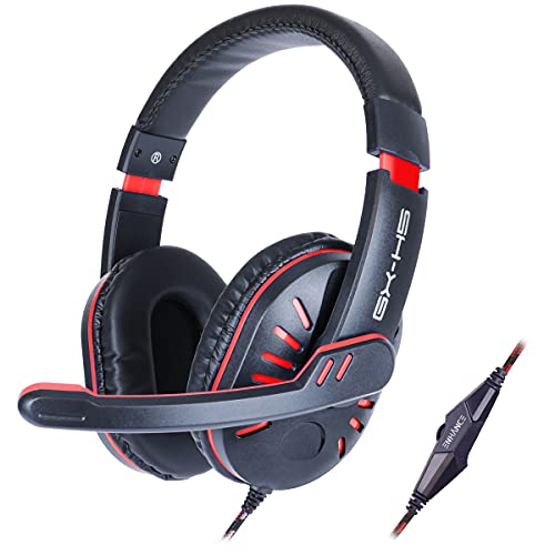 ENHANCE Auriculares para Juegos GX H5 con micrófono Giratorio   Diadema Ajustable, Controlador de Volumen con Cable Trenzado, Auriculares USB con Aislamiento de Sonido, Cable Divisor Incluido (Rojo)