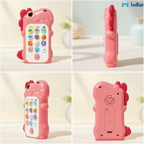 Image of FunBlast Cartoon Musical Mobile Phone for Kids, Mobile with Light & Sound Toys for Babies | Educational Toys for Kids 3+ Years /Boys /Girls-1 Unit (Dino-Peach)