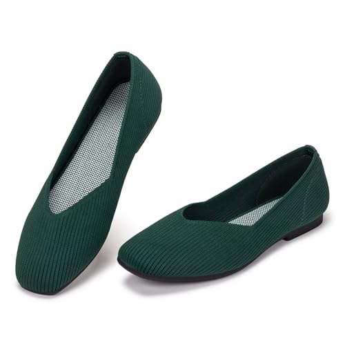 Image of Frank Mully Womens Casual Flat Shoes Square Toe Shoes Knitted Work Flat Comfort Dressy Flat Shoes for Daily Washable