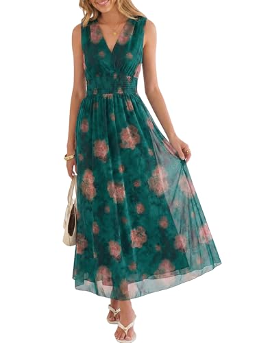 Image of ANRABESS Women's Floral Tulle Wedding Guest Maxi Dress | V Neck Sleeveless,A-Line Elastic Waist,Casual Flowy Formal Boho,Bridal Shower Garden Party Beach Vacation,Summer Fall