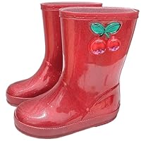 ENEN Rain Boots for Kids Girls and Boy, Rain Boots Toddler 1-9yrs Unisex Children Wellies Waterproof Non-Slip Rubber Gripped Sole for Spring Summer, School, Outdoors (3,Cherry)