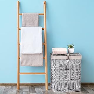 Premium Grey Paint Laundry Wicker Basket Cotton Lining With Lid Bathroom Storage Two (Medium)