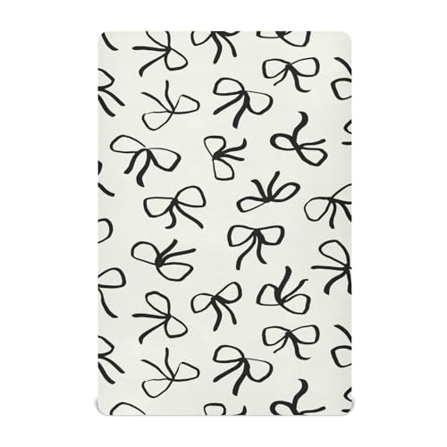 Crib Sheets for Boys Girl Black Bows Neutral Mini Crib Mattress Sheets Fitted, Beige Toddler Baby Sheets for Crib Mattress Soft & Breathable 39 * 27 * 5In