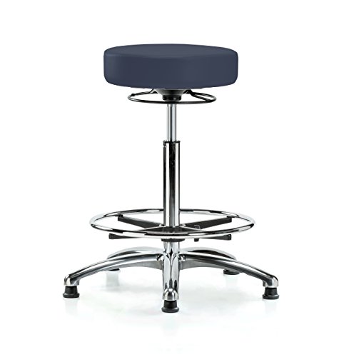 Image of Perch Chrome Medical Stool, 360 Ring, Glides, 24 inch-34 inch, Imperial Blue Vinyl