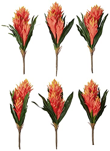 Nearly Natural 16” Double Bromeliad Artificial (Set Of 6) Silk Flowers, Red #TOP26