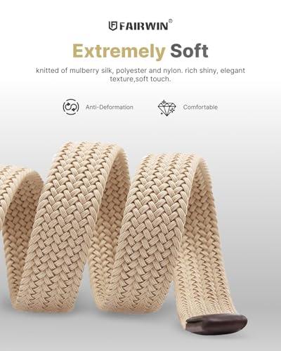FAIRWIN Men's Golf Belt, Stretch Braided Elastic Woven Casual Jeans Belts 1 3/8" Nylon Web Work Belts for Men